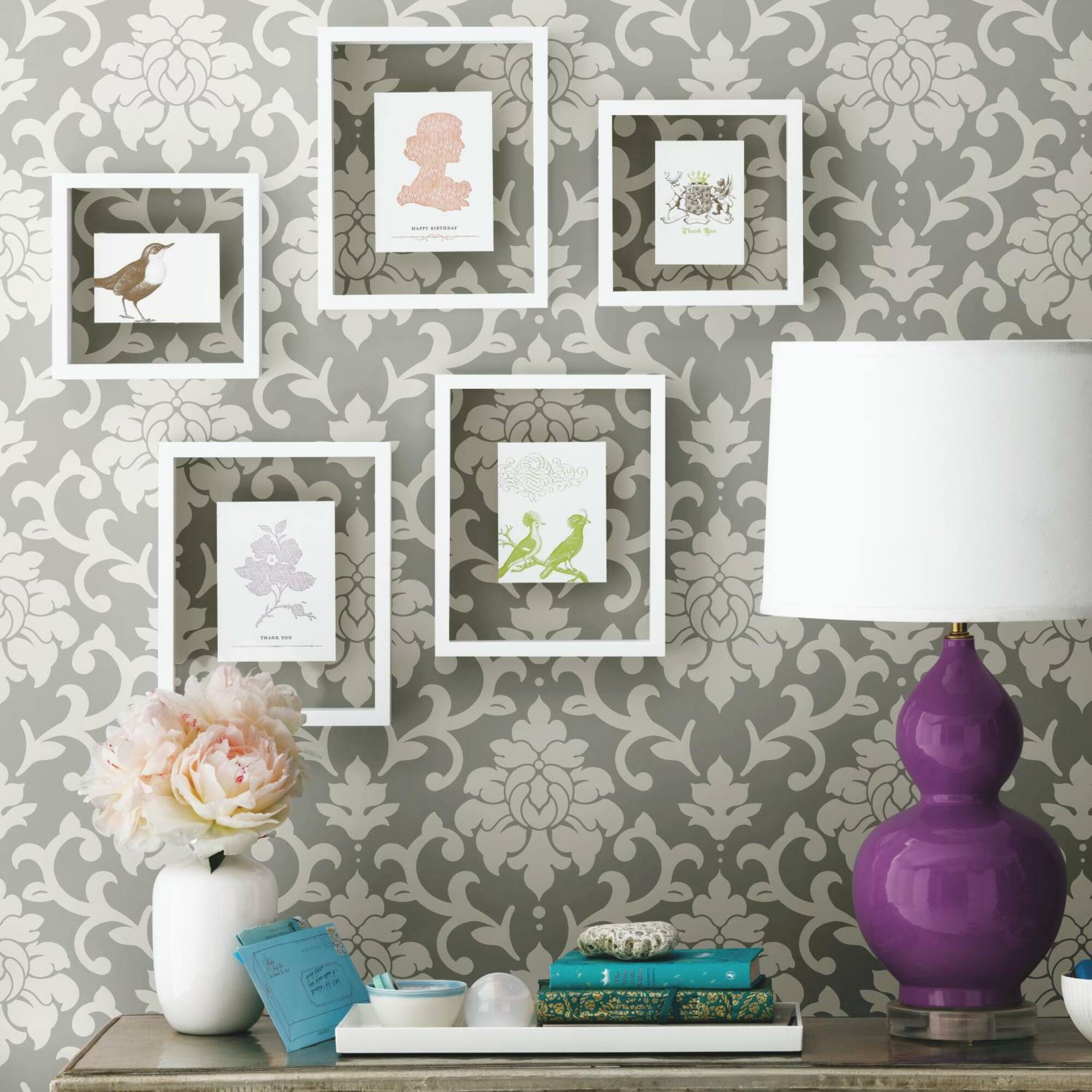 RoomMates Gray Damask Peel & Stick Wallpaper